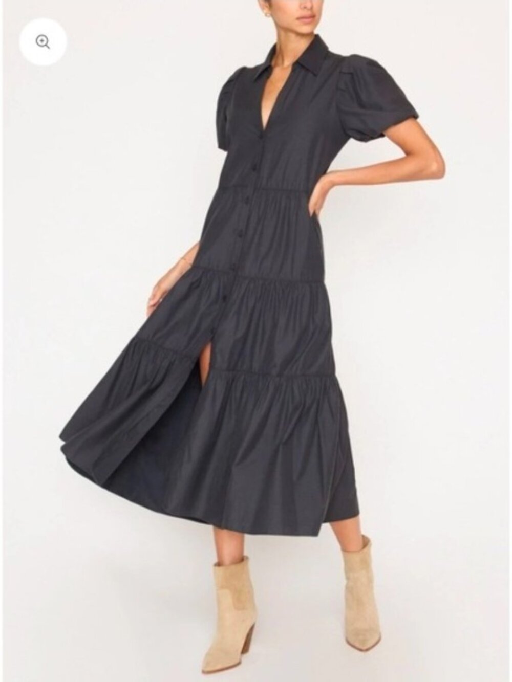 Brochu Walker Black Tiered Midi Shirt Dress